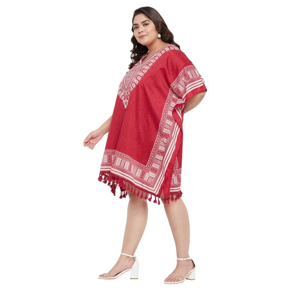 Dashiki Printed Red Polyester Short Caftan Tunic Dress for Women by Gypsie Blu - Picture 5 of 8